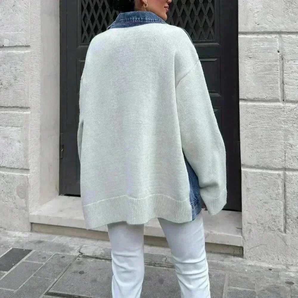 Apricot Casual Women's Denim Jacket With Knitwear Detail Outwear - Picture 2 of 7